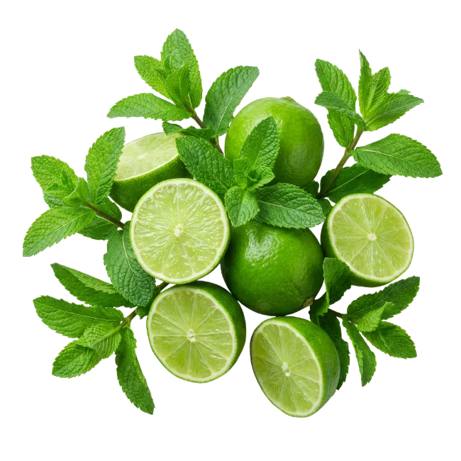 Fresh Limes and Mint Leaves Composition