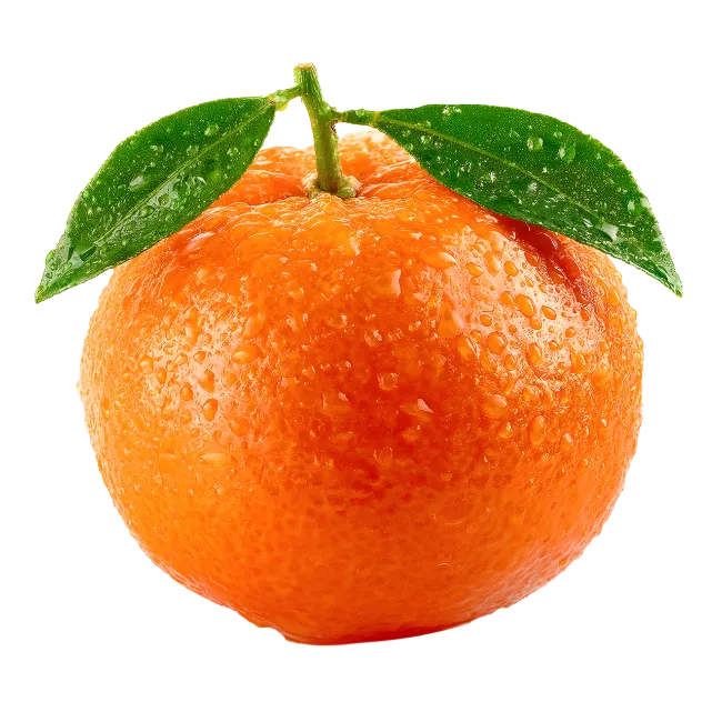 Fresh mandarin orange with green leaves