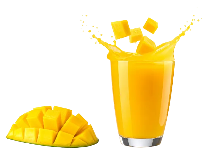 Fresh Mango Juice Glass with Sliced Mango Fruit