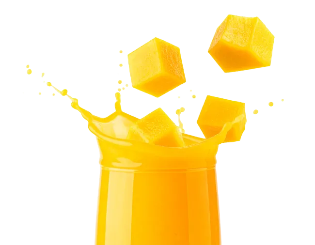 Fresh Mango Juice Splash with Cubes