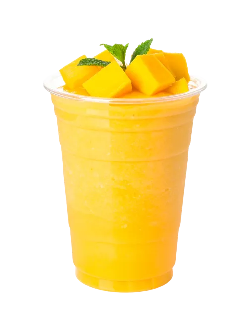 Fresh Mango Smoothie in Plastic Cup with Cubes