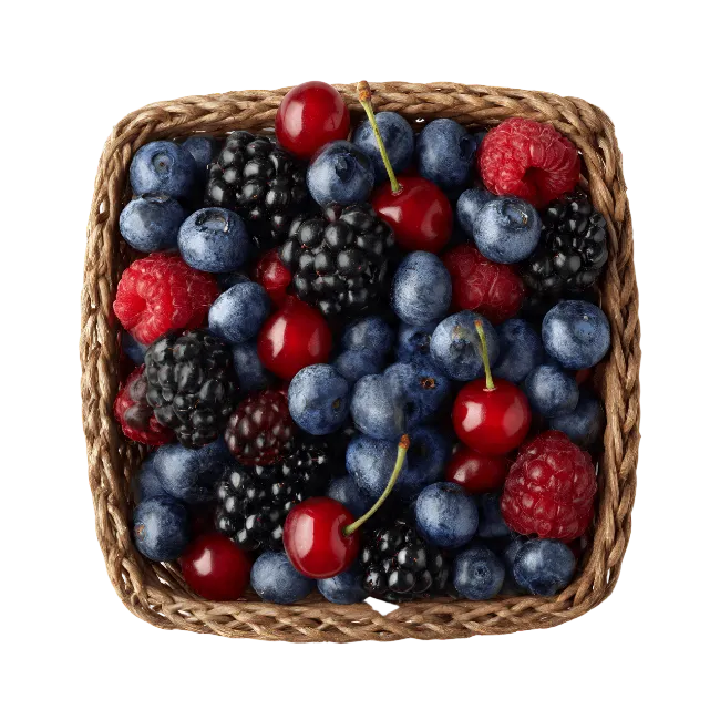 Fresh Mixed Berries in Wicker Basket