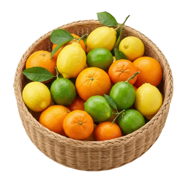 Fresh Mixed Citrus Fruits in Wicker Basket