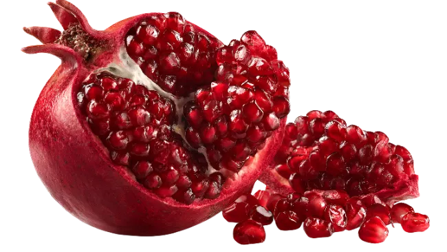 Fresh Open Pomegranate Fruit With Ruby Arils