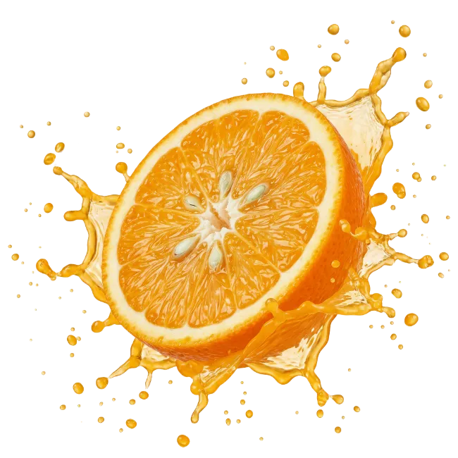 Fresh Orange Fruit Half with Juice Splash