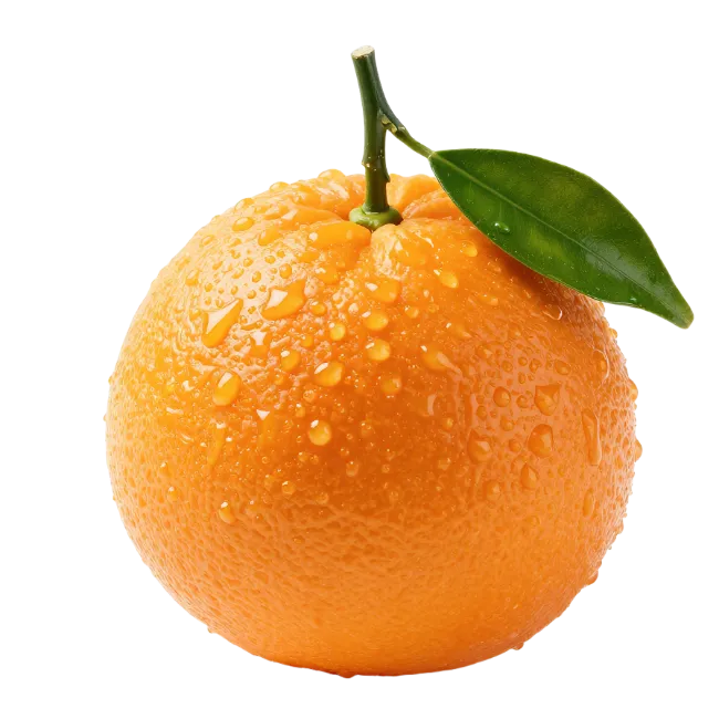 Fresh Orange Fruit with Leaf and Water Droplets