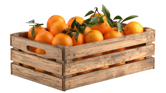 Fresh Oranges in Wooden Crate