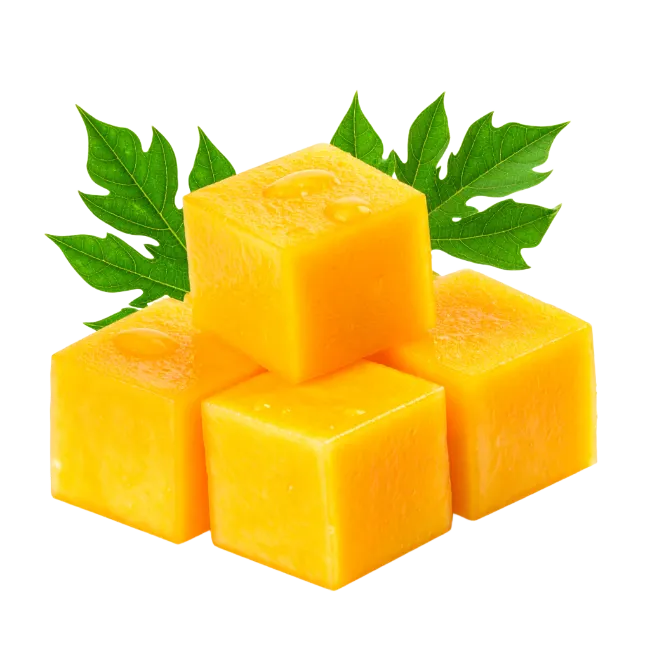 Fresh Papaya Cubes With Leaves