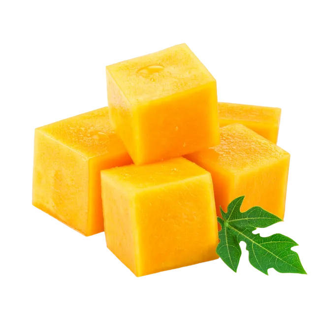 Fresh Papaya Fruit Cubes with Leaf