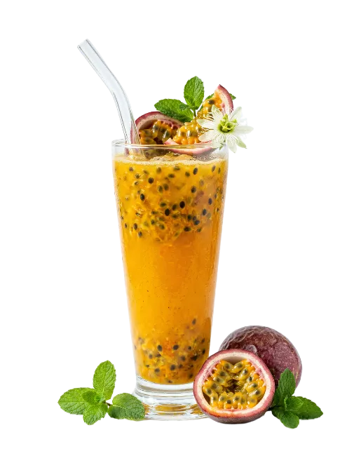 Fresh Passion Fruit Smoothie in Glass with Straw
