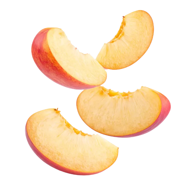 Fresh Peach Slices Isolated on Black Background