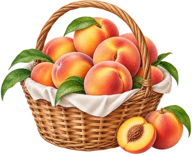 Fresh Peaches in Woven Basket