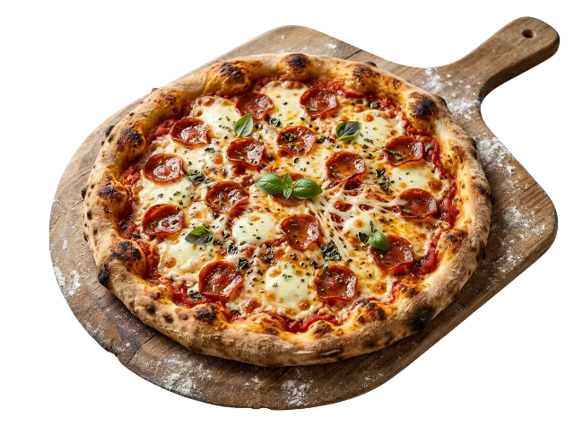 Fresh Pepperoni Pizza on Wooden Peel