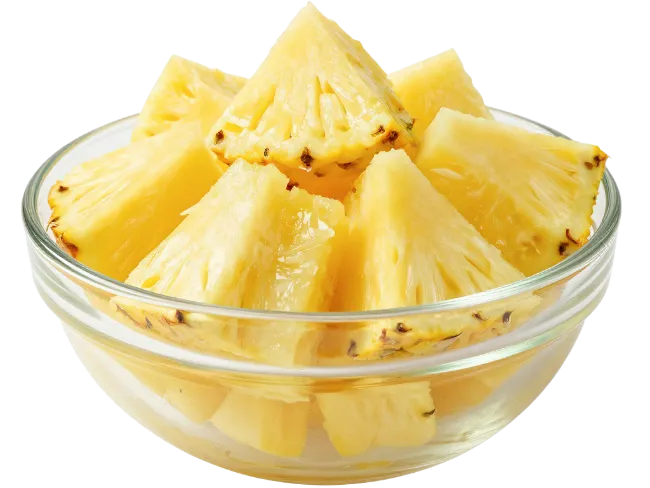 Fresh Pineapple Chunks in a Glass Bowl