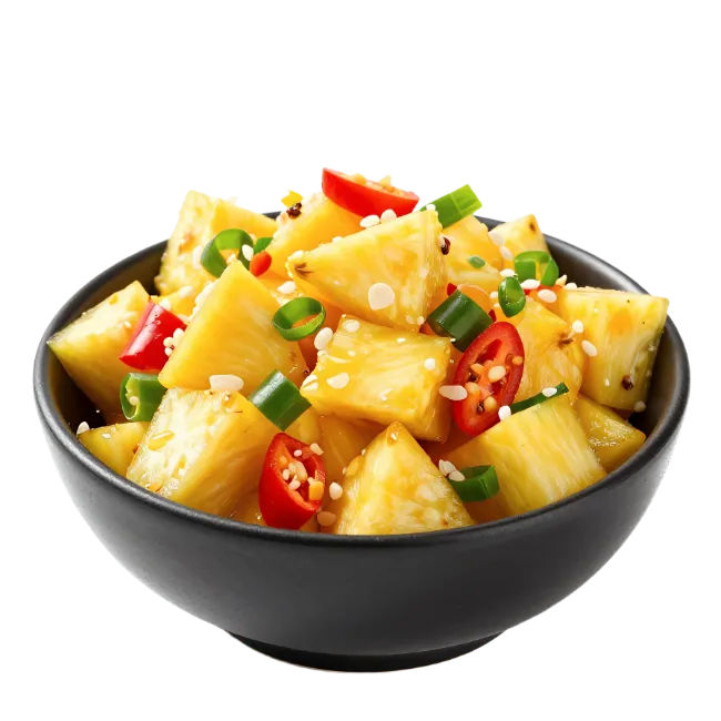 Fresh Pineapple Salad in Black Bowl