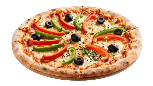 Fresh Pizza with Peppers and Olives