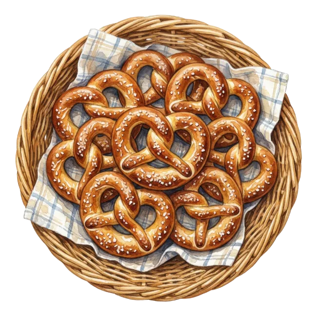 Fresh Pretzels in Wicker Basket