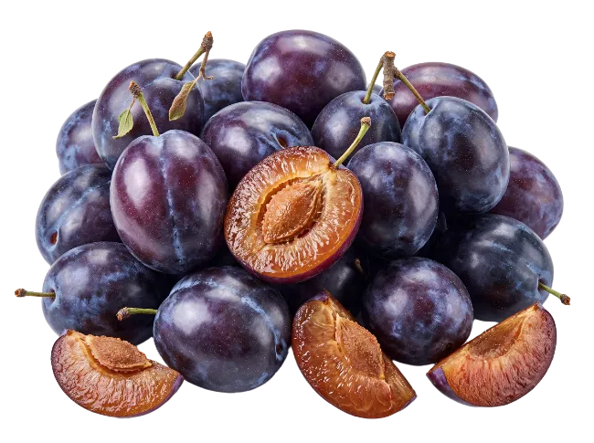 Fresh Purple Plums with Cut Halves