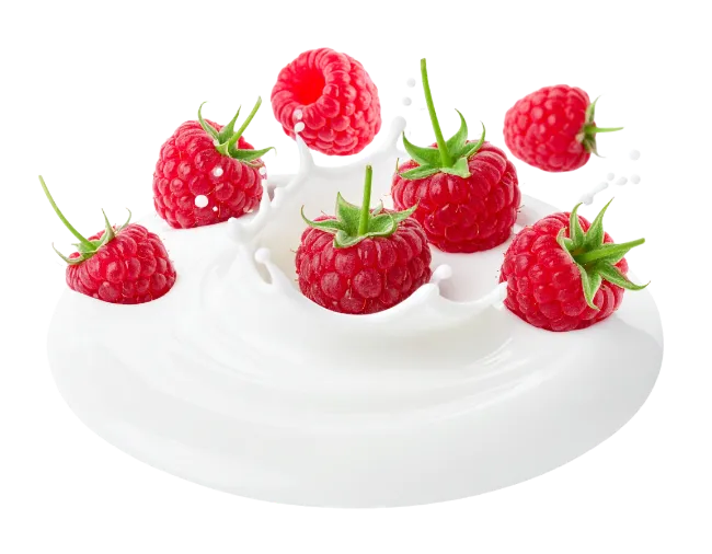 Fresh Raspberries Splashing In Cream