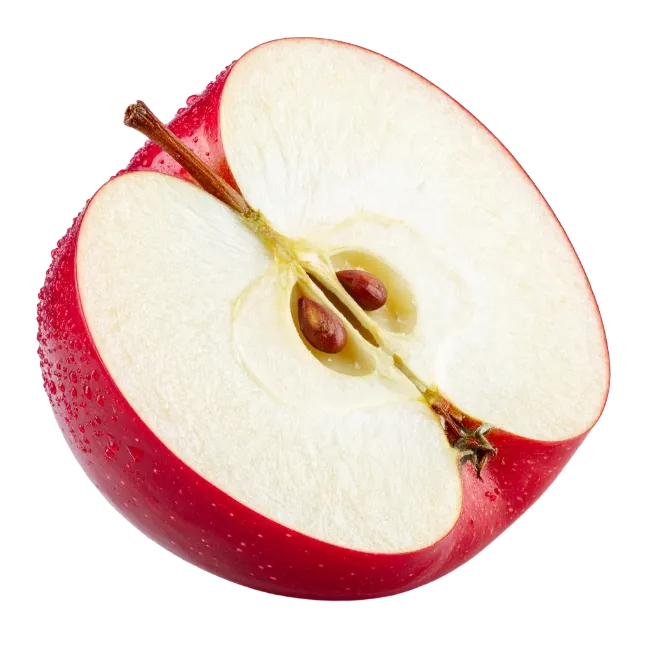 Fresh red apple halved with seeds