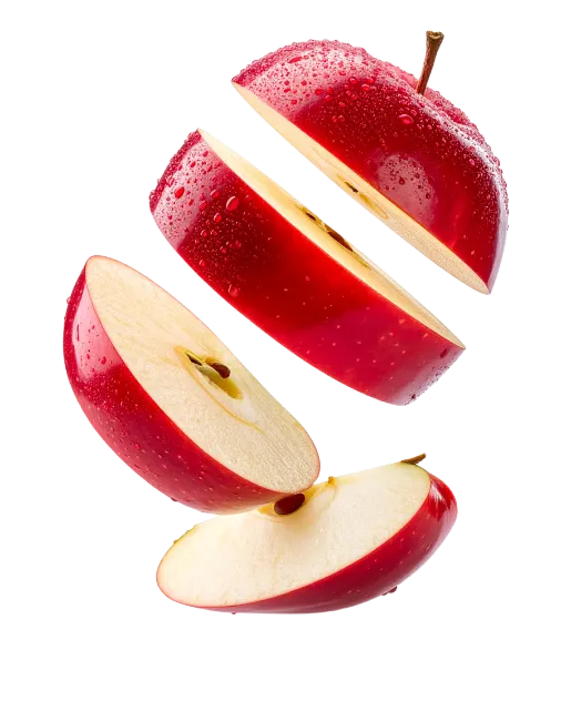 Fresh red apple sliced in pieces
