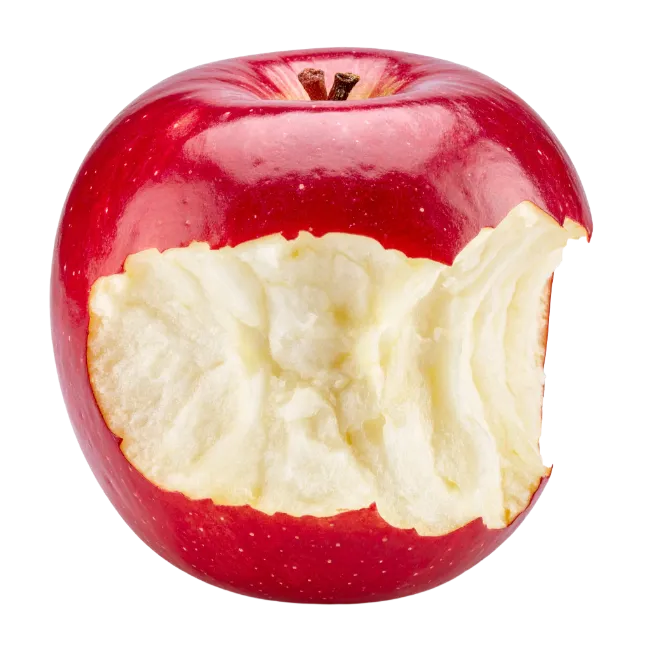 Fresh red apple with a bite taken out