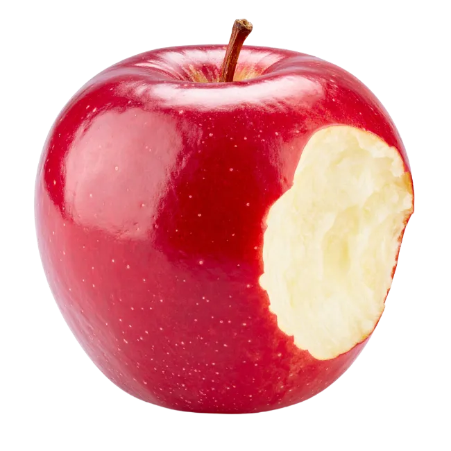 Fresh red apple with a bite taken out