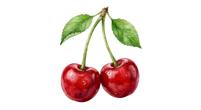 Fresh Red Cherries with Green Leaves