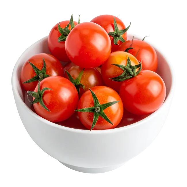 Fresh red cherry tomatoes in white bowl