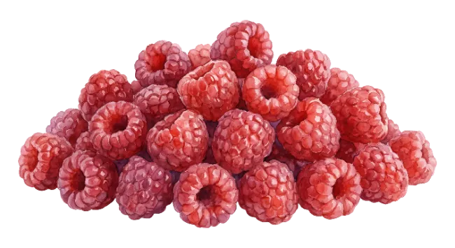 Fresh red raspberry pile