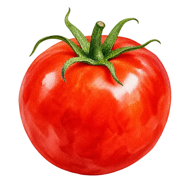 Fresh red tomato watercolor illustration