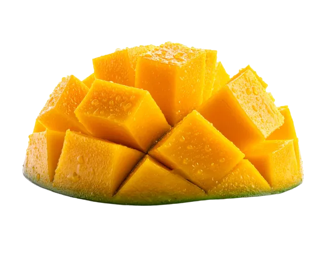 Fresh Ripe Mango Cubes with Water Droplets