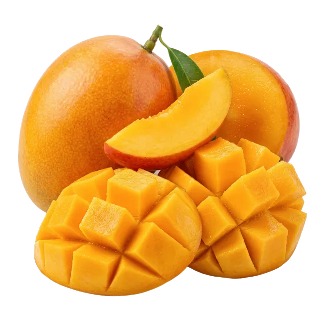 Fresh Ripe Mango Fruit Cut into Cubes and Slices