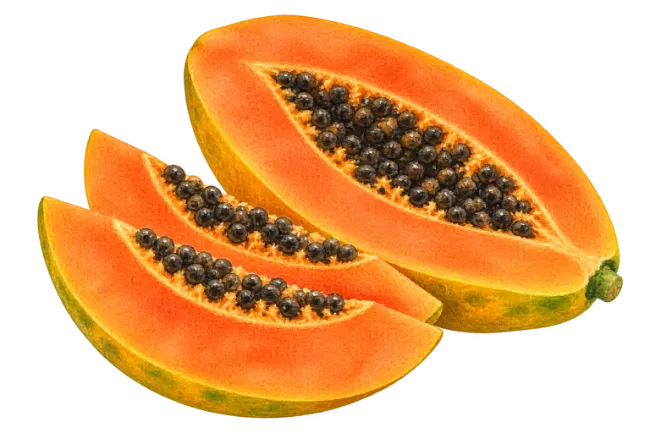 Fresh Ripe Papaya Fruit Halves