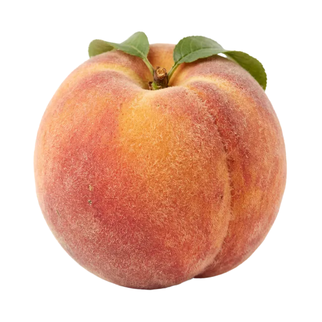 Fresh Ripe Peach with Green Leaves