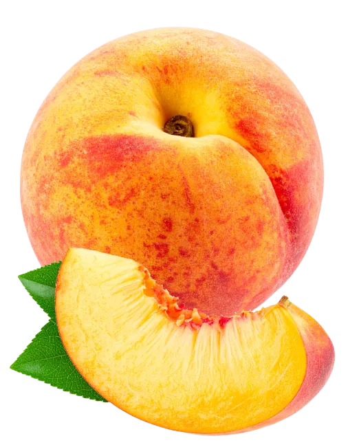 Fresh Ripe Peach with Slice and Leaves