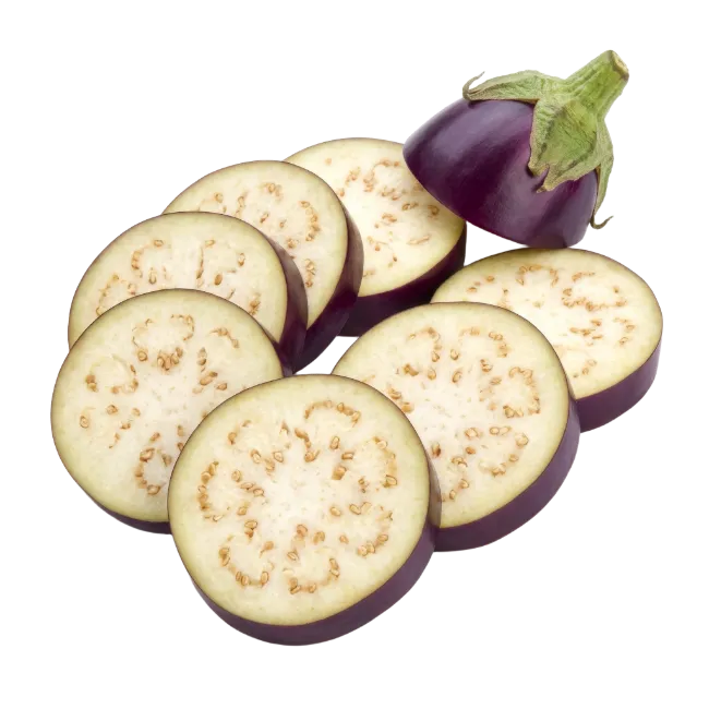 Fresh Sliced Eggplant Halves and Rounds
