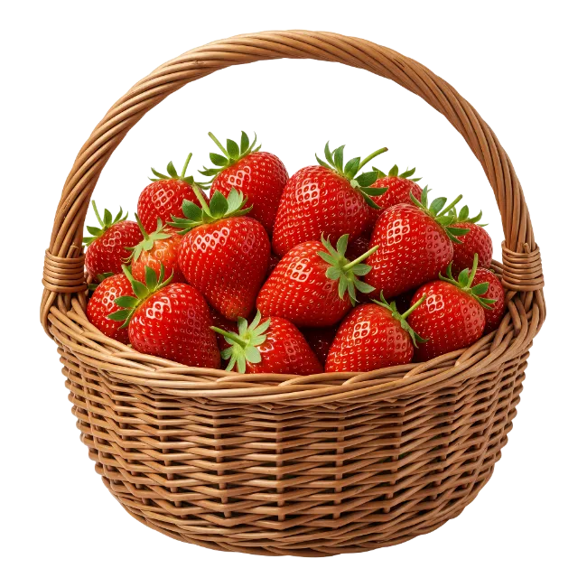 Fresh strawberries in wicker basket