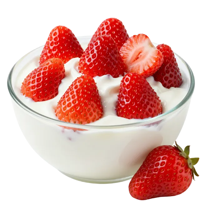 Fresh strawberries in yogurt bowl