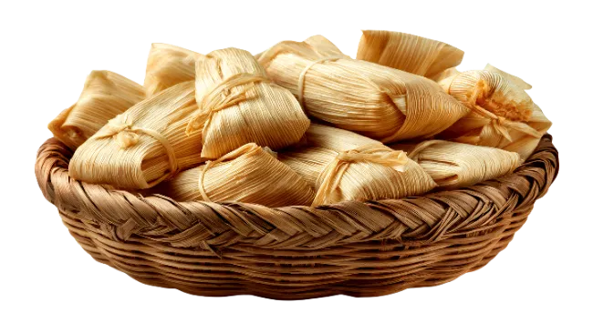 Fresh Tamales in Wicker Basket