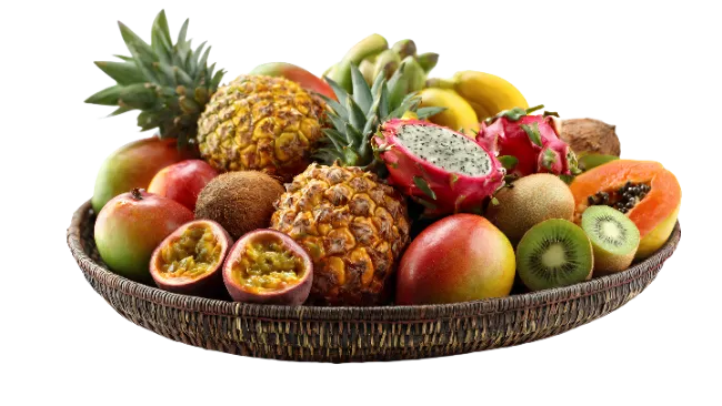 Fresh Tropical Fruit Platter in Wicker Basket