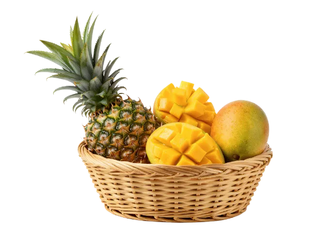 Fresh Tropical Fruits in Wicker Basket