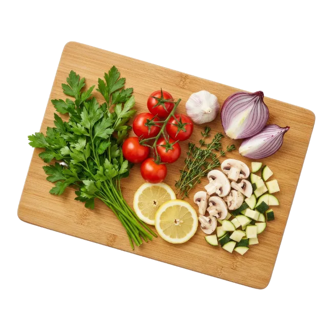 Fresh Vegetables on Wooden Cutting Board