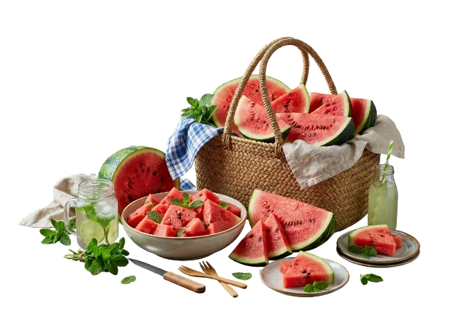 Fresh Watermelon Basket and Slices