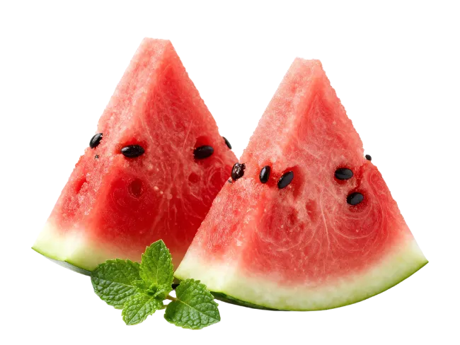 Fresh Watermelon Slices with Mint Leaves