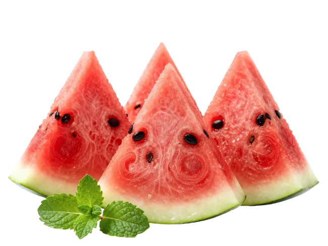 Fresh Watermelon Slices with Mint Leaves
