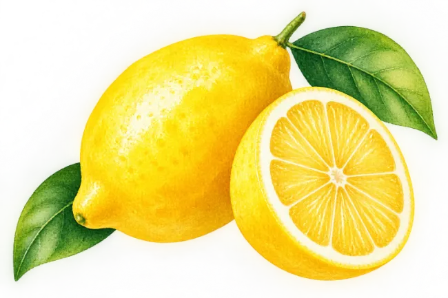 Fresh Yellow Lemon Fruit with Green Leaves Illustration