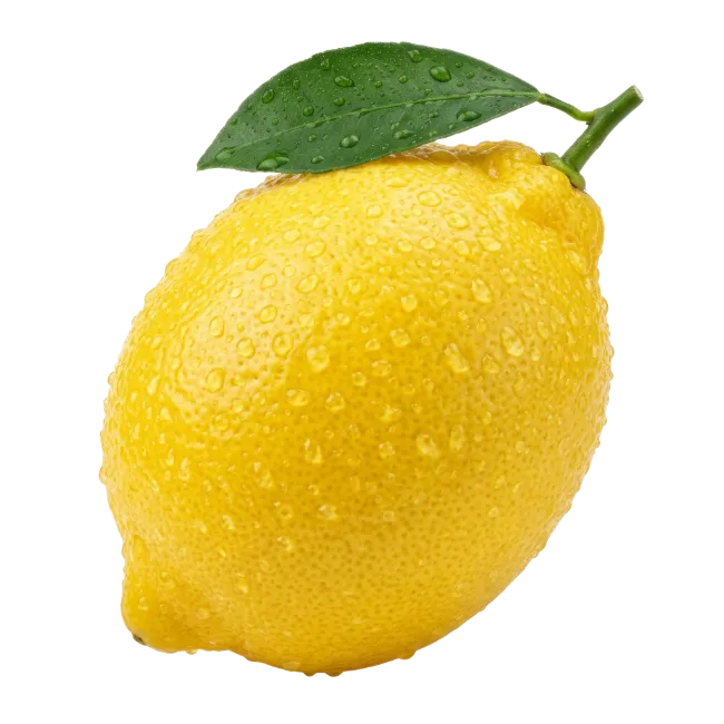 Fresh Yellow Lemon with Green Leaf and Water Drops