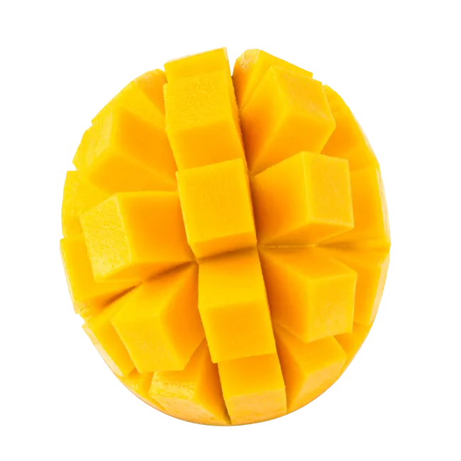 Fresh Yellow Mango Cubes Arranged in Spherical Shape
