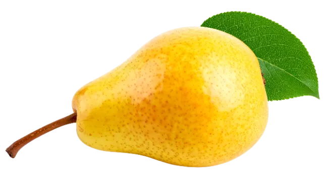 Fresh yellow pear with green leaf